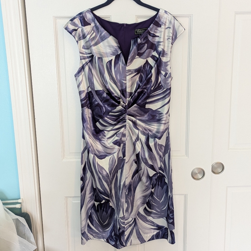 Women's size 14 purple and white silky dress